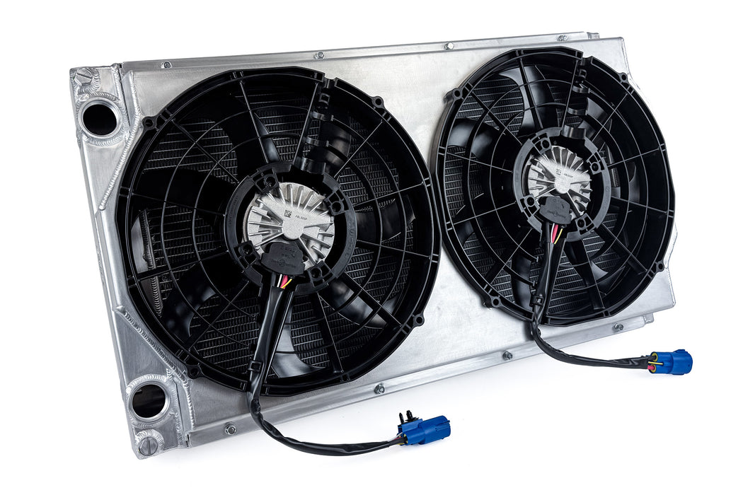 Motorsport Dual-Pass Radiator With Shroud + 14" SPAL Brushless Fans & Harnesses