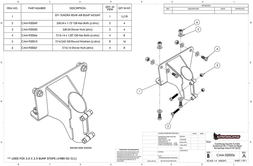 Camburg Engineering 2007-2021 Toyota Tundra Spring-Over Camburg Series Bump Stop Mounting Kit