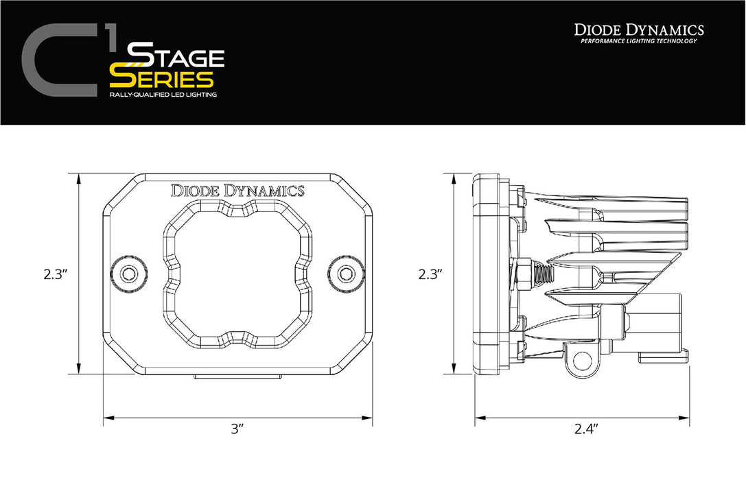 Diode Dynamics - Stage Series C1 LED Pod Pro Yellow Flood Flush ABL (pair)