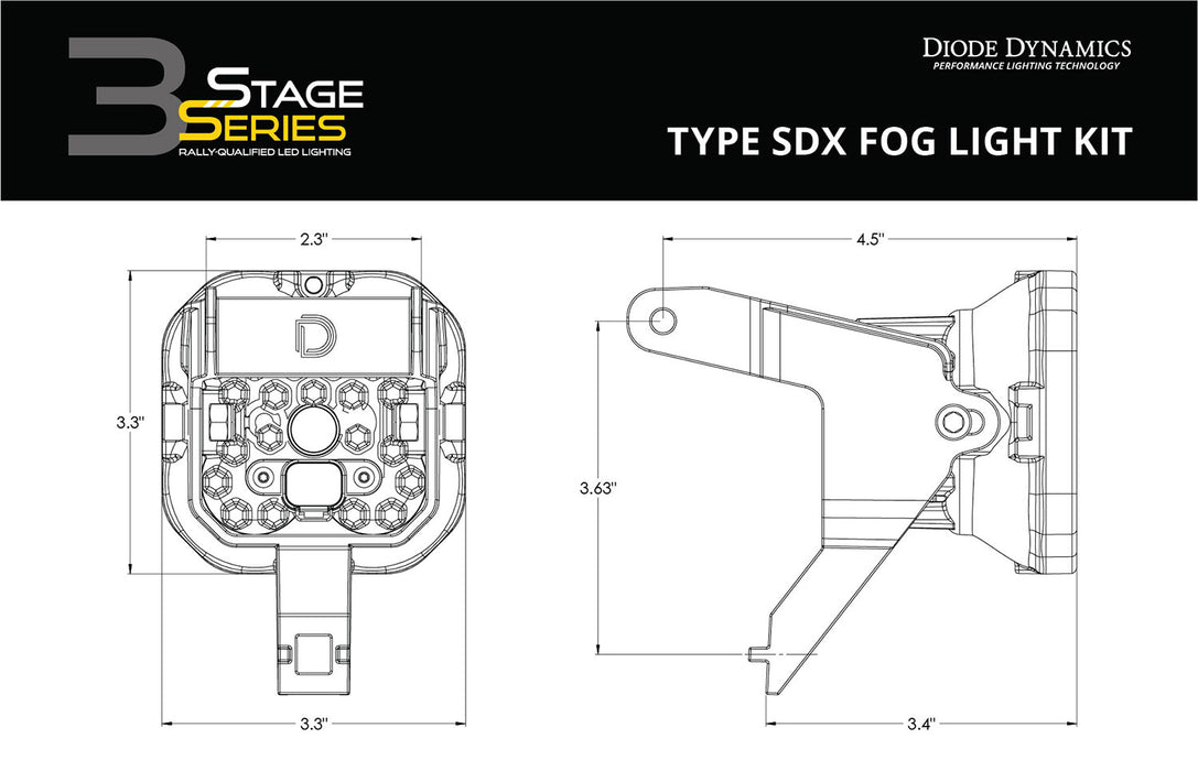 Diode Dynamics - SS3 Type SDX LED Fog Light Kit Pro Yellow SAE Fog