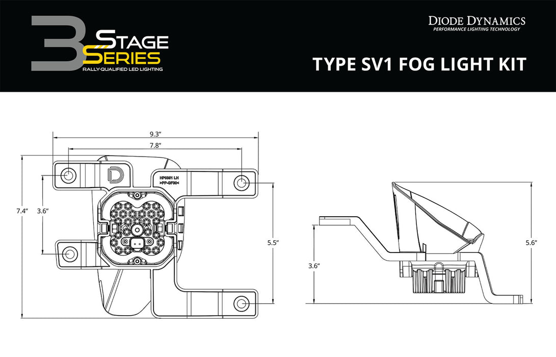 Diode Dynamics - SS3 Type SV1 LED Fog Light Kit Max Yellow SAE Fog