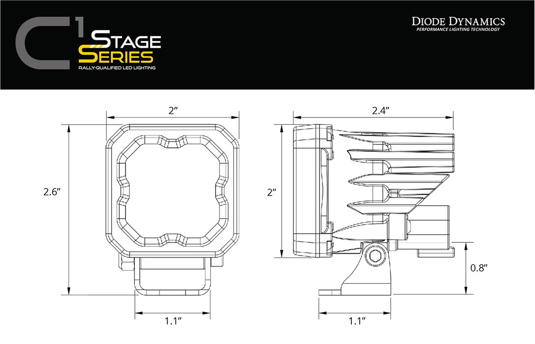 Diode Dynamics - Stage Series C1 LED Pod White SAE Fog Standard WBL (pair)