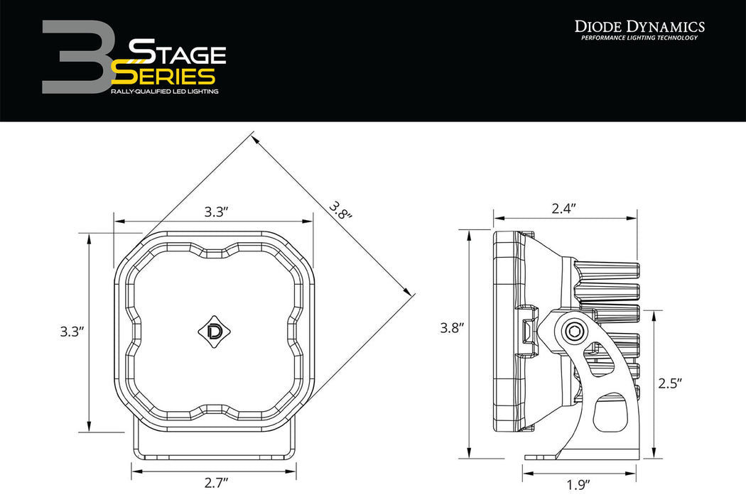 Diode Dynamics -SS3 LED Bumper 1.75 Inch Roll Bar Kit Pro Yellow SAE Fog (pair)