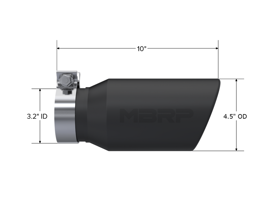 MBRP Exhaust 4.5in. OD; 3.2in. Inlet; 10in. In Length; Angled Cut Rolled End; BLK