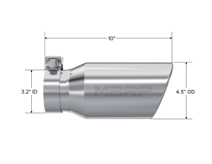 MBRP Exhaust 4.5in. OD; 3.2in. Inlet; 10in. In Length; Angled Cut Rolled End; T304