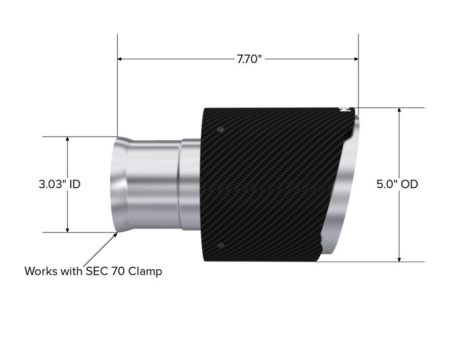 MBRP Exhaust 5in. OD SEC 70 Inlet 7.7in. In Length Dual Wall Angle Cut CF Tip Pairs.