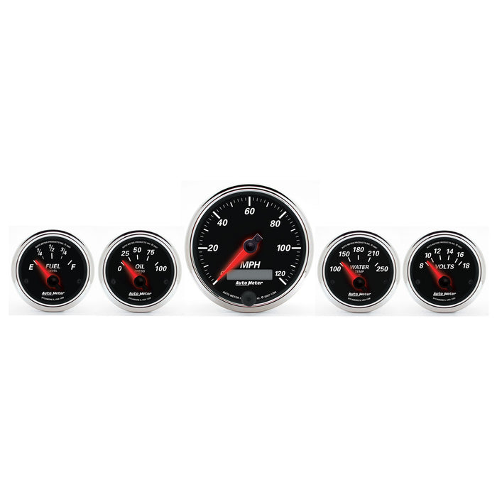 5 PC. GAUGE KIT 3-3/8 In. & 2-1/16 In.  ELEC. SPEEDOMETER DESIGNER BLACK II