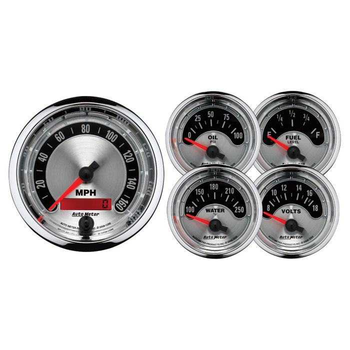 5 PC. GAUGE KIT 3-3/8 In. & 2-1/16 In.  ELEC. SPEEDOMETER AMERICAN MUSCLE