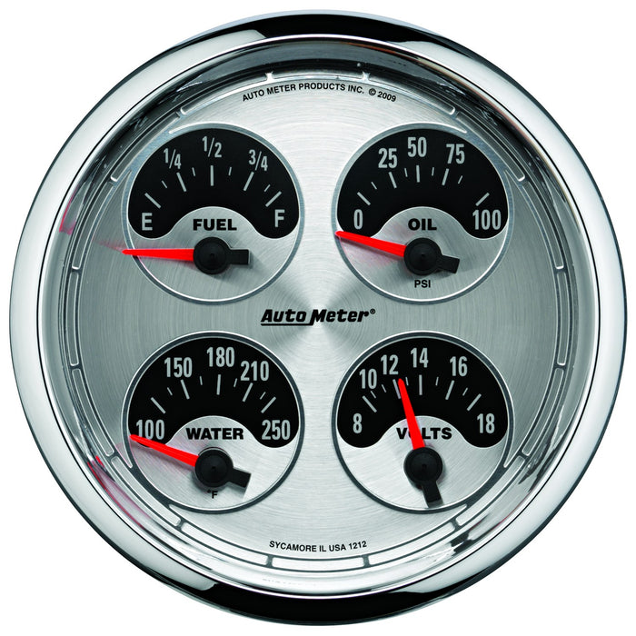 5 In. QUAD GAUGE 100 PSI/100-250 Fahrenheit/8-18V/0-90 O AMERICAN MUSCLE