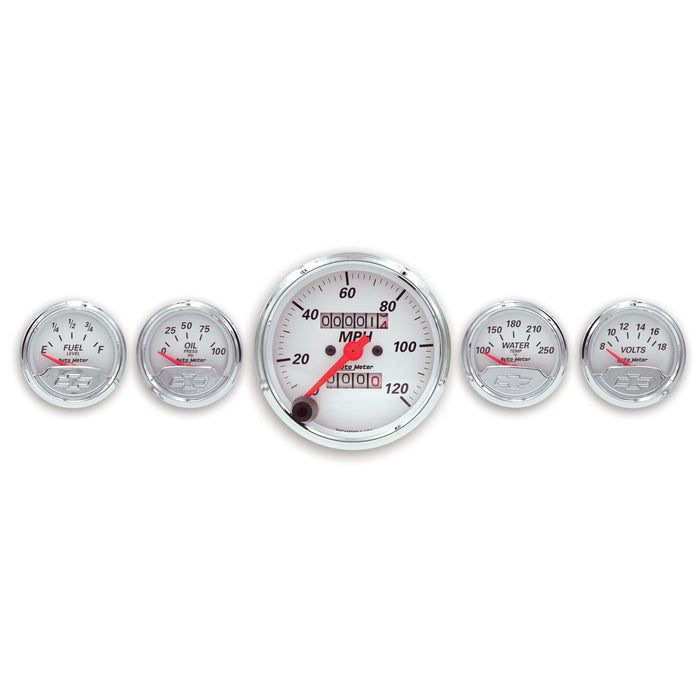 5 PC. GAUGE KIT 3-1/8 In. & 2-1/16 In.  MECH. SPEEDO. CHEVROLET HERITAGE BOWTIE