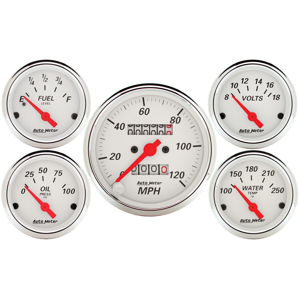 5 PC. GAUGE KIT 3-1/8 In. & 2-1/16 In. MECH. SPEEDOMETER ARCTIC WHITE ...