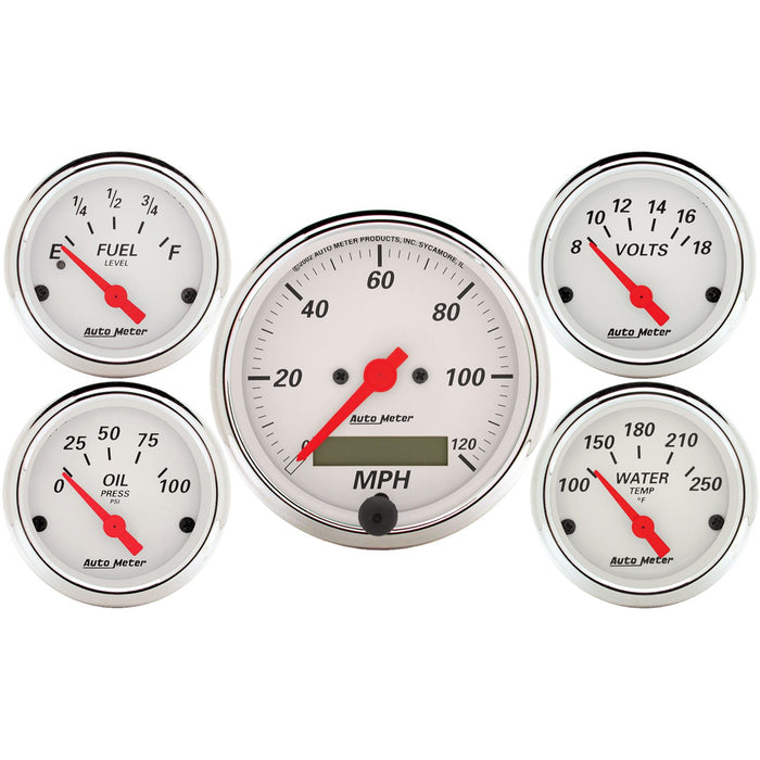 5 PC. GAUGE KIT 3-1/8 In. & 2-1/16 In.  ELEC. SPEEDOMETER ARCTIC WHITE