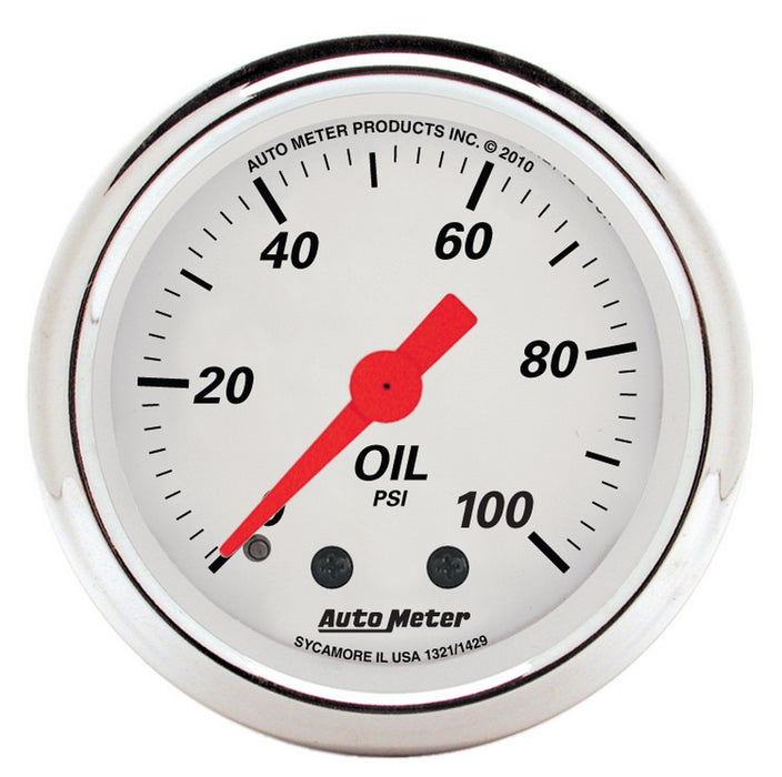 2-1/16 In. OIL PRESSURE 0-100 PSI ARCTIC WHITE