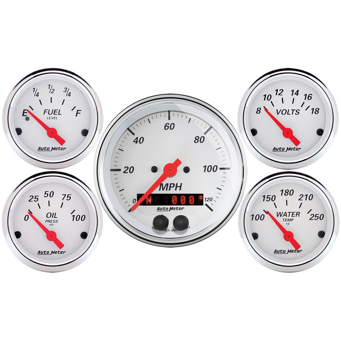 5 PC. GAUGE KIT 3-3/8 In. & 2-1/16 In.  GPS SPEEDOMETER ARCTIC WHITE