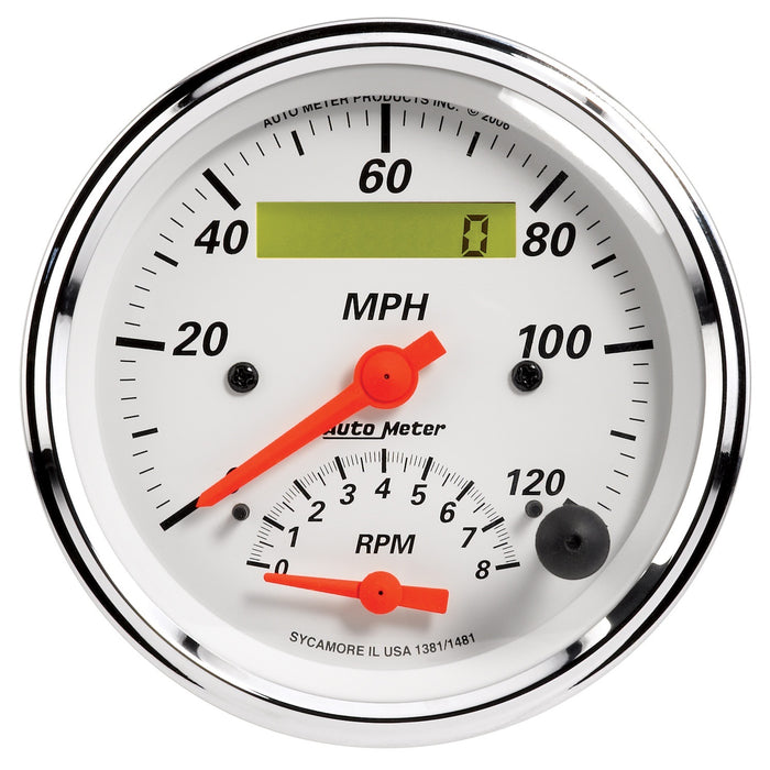 3-3/8 In. TACHOMETER/SPEEDOMETER COMBO 8K RPM/120 MPH ARCTIC WHITE