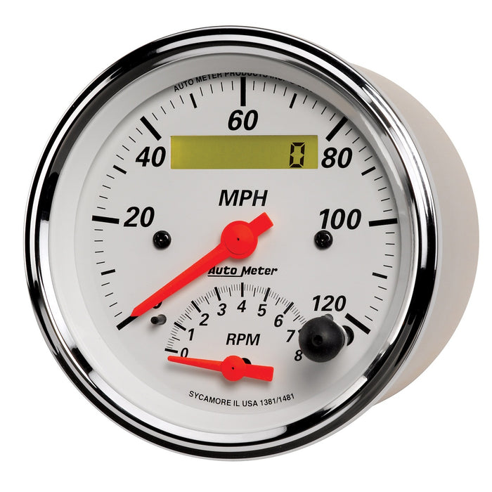 3-3/8 In. TACHOMETER/SPEEDOMETER COMBO 8K RPM/120 MPH ARCTIC WHITE