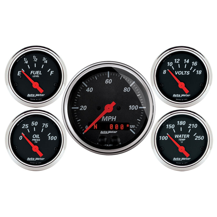 5 PC. GAUGE KIT 3-3/8 In. & 2-1/16 In.  GPS SPEEDOMETER DESIGNER BLACK