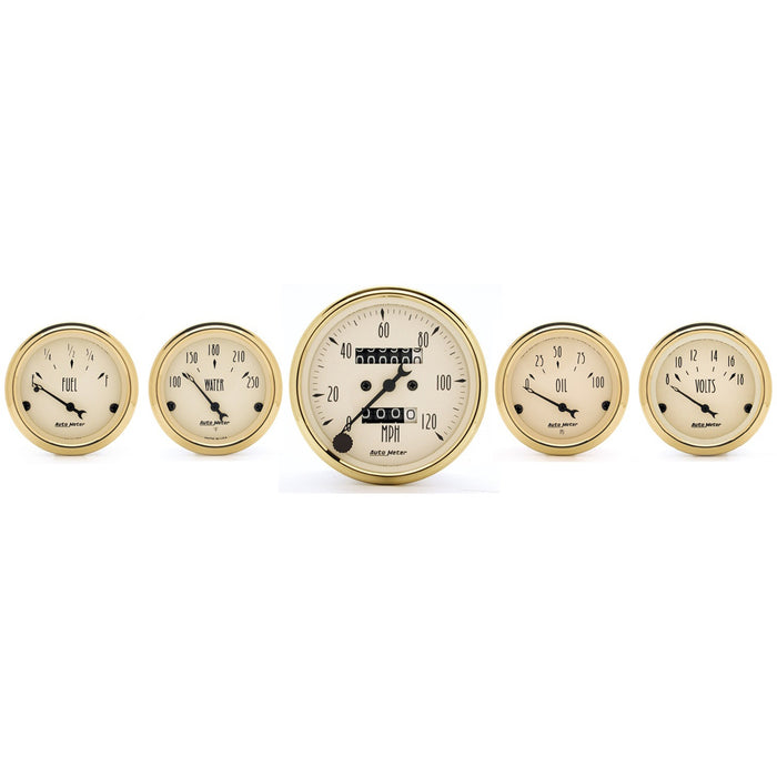 5 PC. GAUGE KIT 3-1/8 In. & 2-1/16 In.  MECH. SPEEDOMETER GOLDEN OLDIES