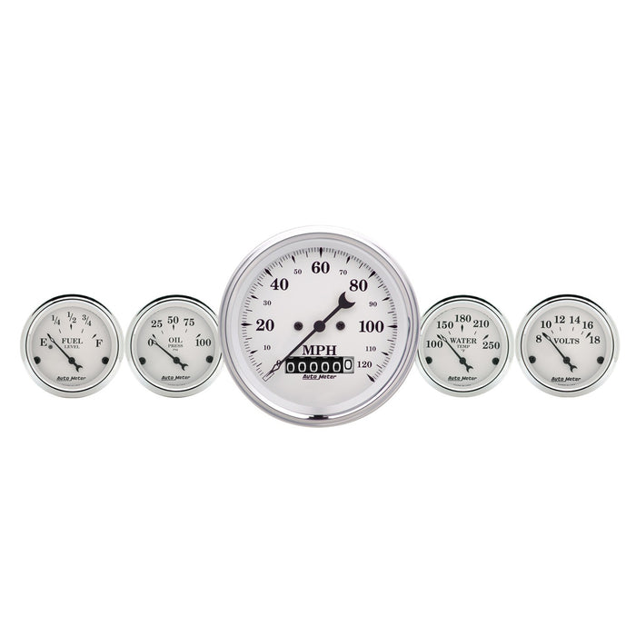 2 PC. GAUGE KIT 3-3/8 In. QUAD & SPEEDOMETER 240-33 O OLD TYME WHITE