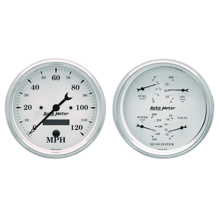 2 PC. GAUGE KIT 5 In. QUAD & SPEEDOMETER 240-33 O OLD TYME WHITE