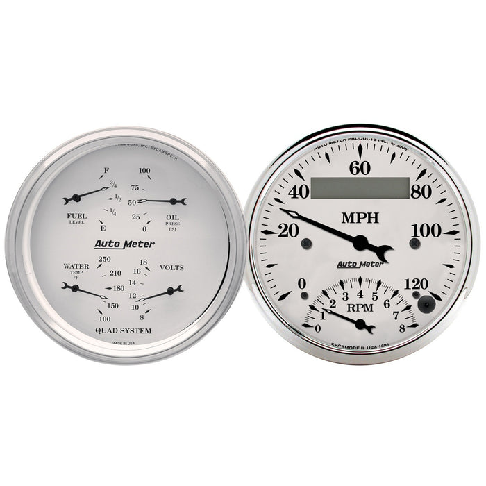 2 PC. GAUGE KIT 3-3/8 In. QUAD & TACH/SPEEDO 240-33 O OLD TYME WHITE