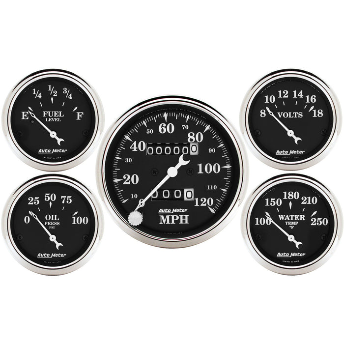 5 PC. GAUGE KIT 3-1/8 In. & 2-1/16 In.  MECH. SPEEDOMETER OLD TYME BLACK