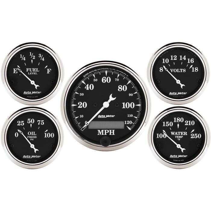 5 PC. GAUGE KIT 3-1/8 In. & 2-1/16 In.  ELEC. SPEEDOMETER OLD TYME BLACK