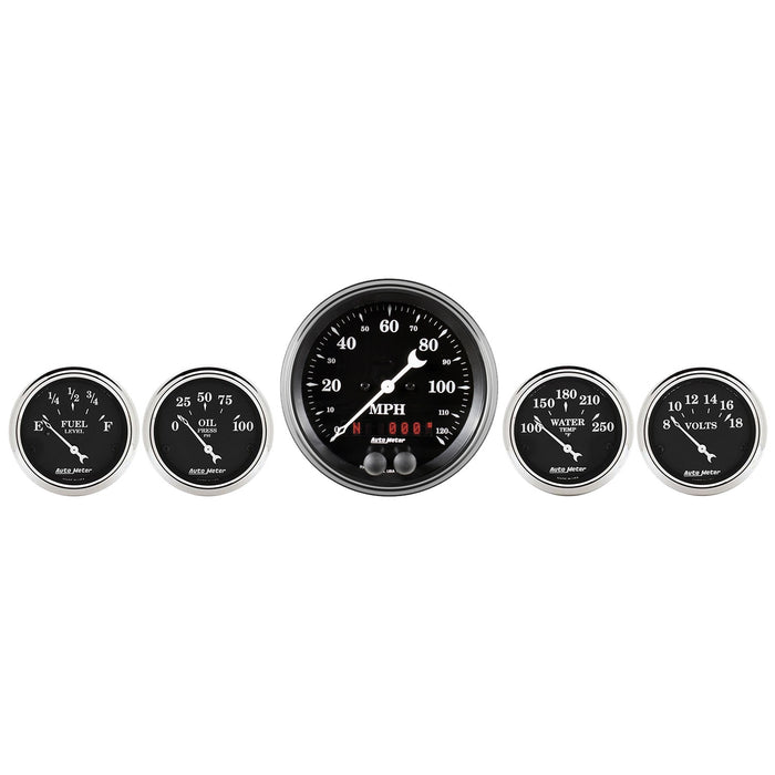 5 PC. GAUGE KIT 3-3/8 In. & 2-1/16 In.  GPS SPEEDOMETER OLD TYME BLACK