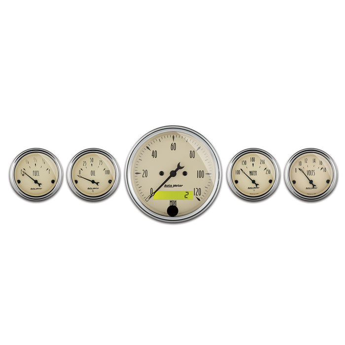 5 PC. GAUGE KIT 3-1/8 In. & 2-1/16 In.  ELEC. SPEEDOMETER ANTIQUE BEIGE