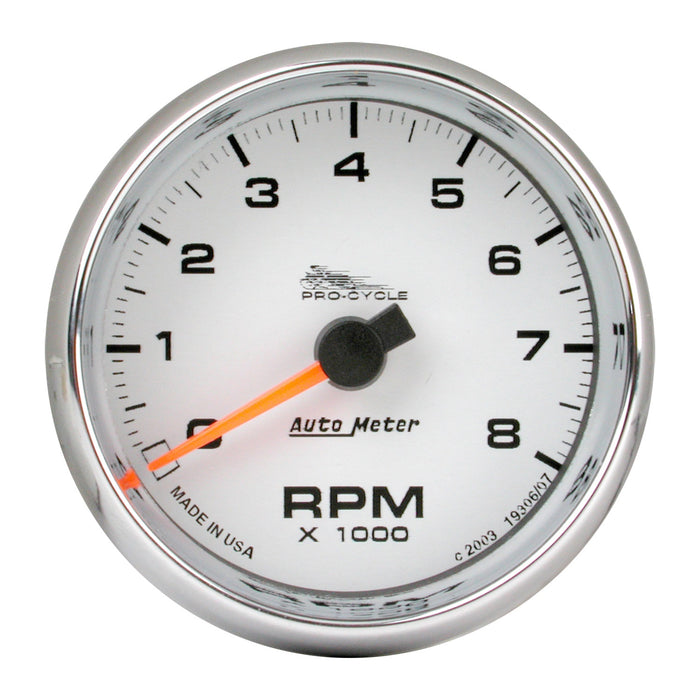 2-5/8 In. TACHOMETER 0-8000 RPM WHITE PRO-CYCLE