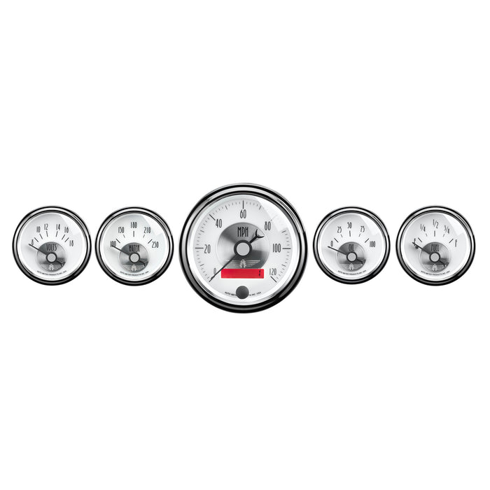 5 PC. GAUGE KIT 3-3/8 In. & 2-1/16 In.  ELEC. SPEEDO W/ LCD ODO PRESTIGE PEARL