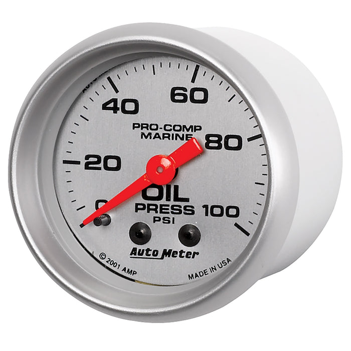 2-1/16 In. OIL PRESSURE 0-100 PSI MARINE SILVER ULTRA-LITE