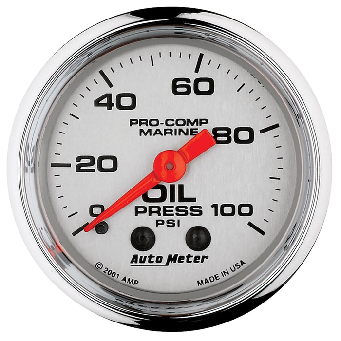 2-1/16 In. OIL PRESSURE 0-100 PSI MARINE CHROME ULTRA-LITE