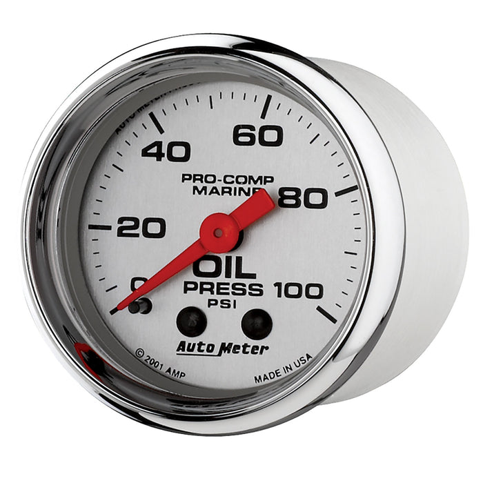 2-1/16 In. OIL PRESSURE 0-100 PSI MARINE CHROME ULTRA-LITE