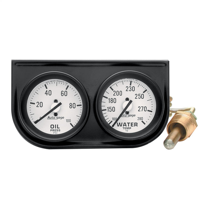 GAUGE CONSOLE OILP/WTMP 2-1/16 In.  100 PSI/280 Fahrenheit WHT DIAL BLK BZL AUTOGAGE