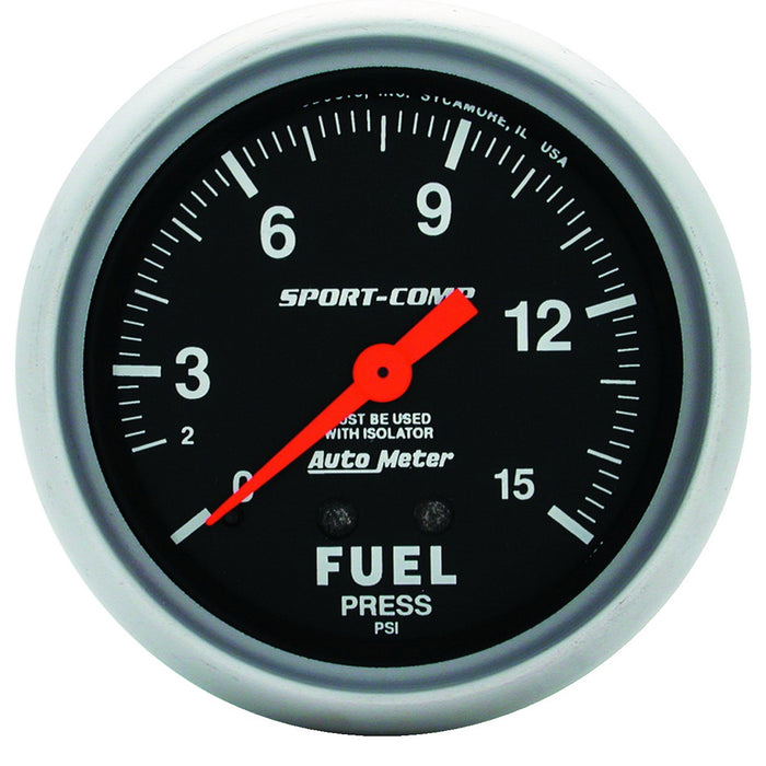 2-5/8 In. FUEL PRESSURE W/ ISOLATOR 0-15 PSI SPORT-COMP