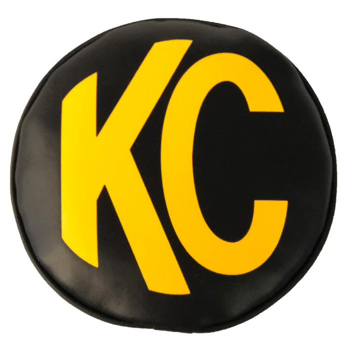 KC Hilites 8 In Light Cover - Soft Vinyl - Pair - Black / Yellow KC Logo