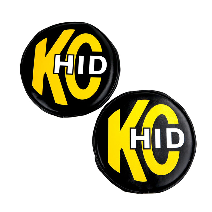 KC Hilites 8 In Light Cover - Soft Vinyl - Pair - Black W/ Yellow KC HID Logo