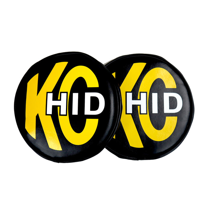 KC Hilites 8 In Light Cover - Soft Vinyl - Pair - Black W/ Yellow KC HID Logo