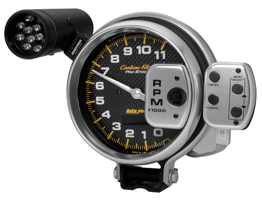 5 In. TACHOMETER 0-11000 RPM PRO-STOCK PEDESTAL W/ SUPER LITE & PEAK MEM CARBON FIBER