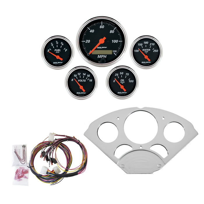 5 GAUGE DIRECT-FIT DASH KIT CHEVY CAR 55-56 DESIGNER BLACK