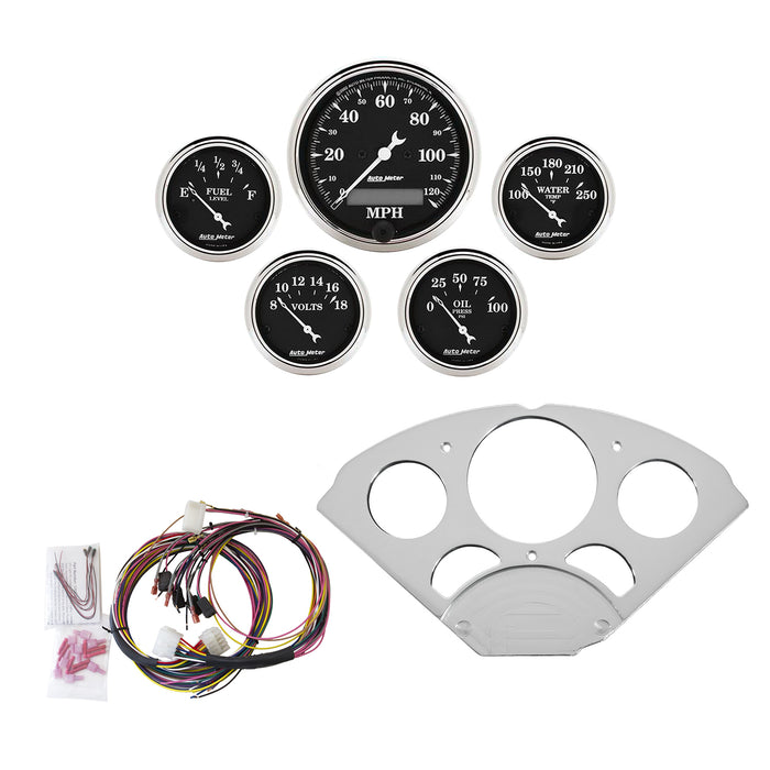 5 GAUGE DIRECT-FIT DASH KIT CHEVY CAR 55-56 OLD TYME BLACK