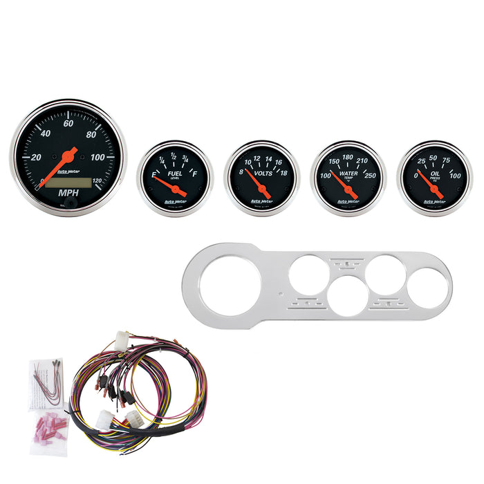 5 GAUGE DIRECT-FIT DASH KIT CHEVY CAR 53-54 DESIGNER BLACK