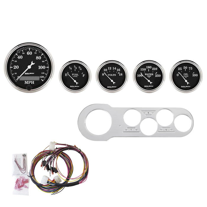 5 GAUGE DIRECT-FIT DASH KIT CHEVY CAR 53-54 OLD TYME BLACK