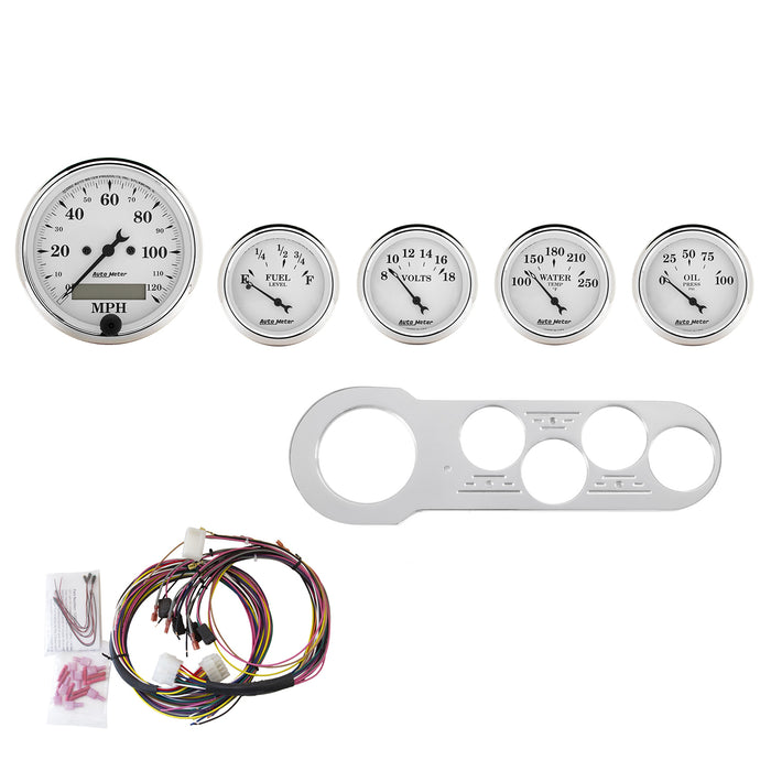 5 GAUGE DIRECT-FIT DASH KIT CHEVY CAR 53-54 OLD TYME WHITE