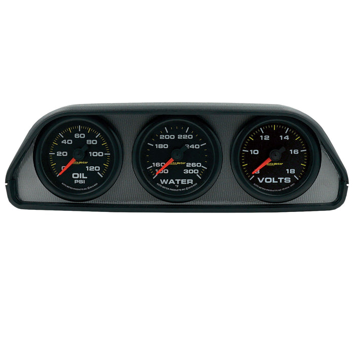 GAUGE KIT DASH POD MOUNT OILP/WTMP/VOLT 2-1/16 In. 100PSI/300deg F/18V BLK DIAL BLK BZL EEG