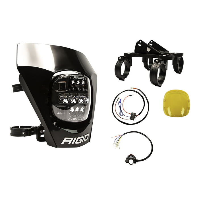 RIGID Adapt XE Extreme Enduro Ready To Ride Moto Kit Includes LED Light With 3 Lighting Zones And GPS Module Amber Light Cover Black Number Plate Wire Harness 3 Position Kill Switch And Mounting Kit