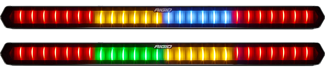 RIGID 28 Inch Rear Facing LED Chase Bar With 27 Pre-Programmed Modes And 5 Colors Black Housing Race Compliant For Series Requiring Strobing Blue Amber Green And Red Surface Mounts Included