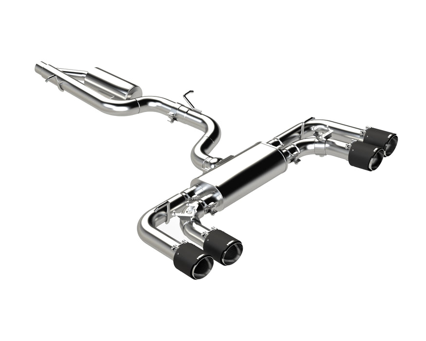 T304 Stainless Steel 3" Cat Back 2.5" Quad Split Rear Exit With Carbon Fiber Tips (Active Exhaust)