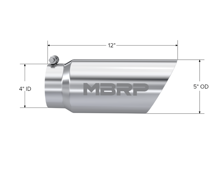 MBRP Exhaust Tip; 5in. O.D. Dual Wall Angled 4in. Inlet 12in. Length; T304